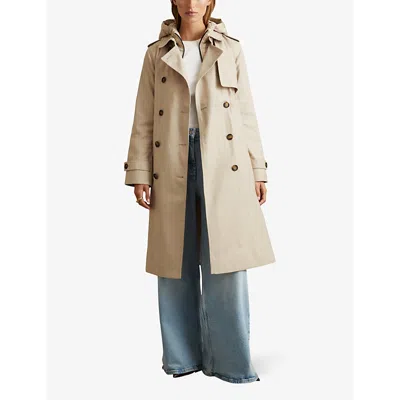 Reiss Azura Trench Coat With Removable Quilted Hood In Stone