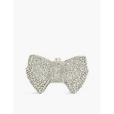Dune Womens  Enchant Bow Diamante-embellished Clutch Bag In Silver Diamantes