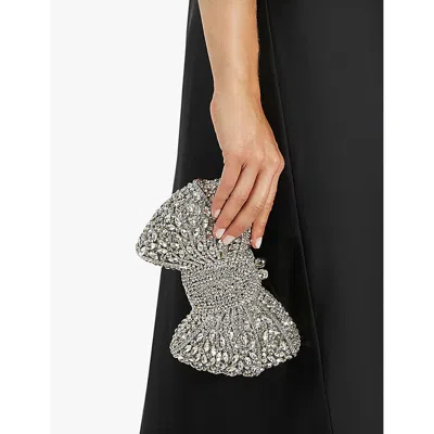 Dune Womens  Enchant Bow Diamante-embellished Clutch Bag In Silver Diamantes