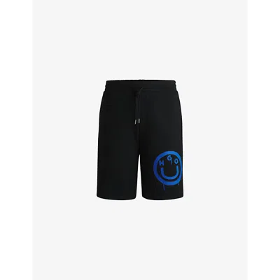 Hugo Boss Cotton-terry Shorts With Smiley-face Logo In Black