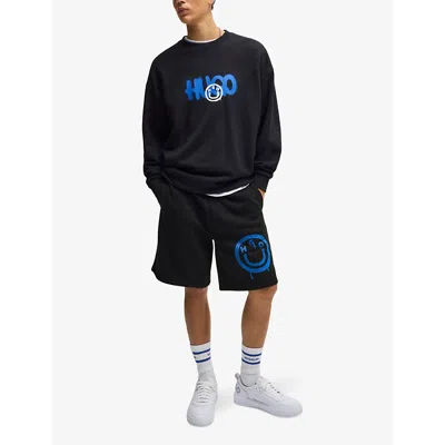 Hugo Boss Cotton-terry Shorts With Smiley-face Logo In Black