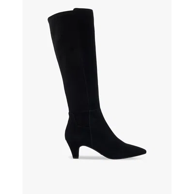 Dune Womens Black Suede Sera Kitten-heel Suede Knee-high Boots In Black Suede