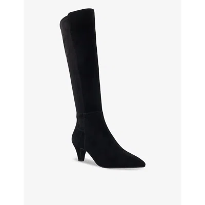 Dune Womens Black Suede Sera Kitten-heel Suede Knee-high Boots In Black Suede