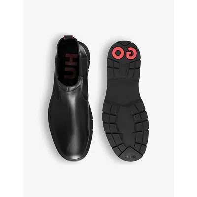 Hugo Boss Black Grained Leather Chelsea Boots In Black