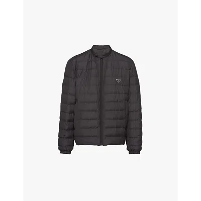 Prada Mens Black Triangle-logo Technical Shell-down Jacket In Black