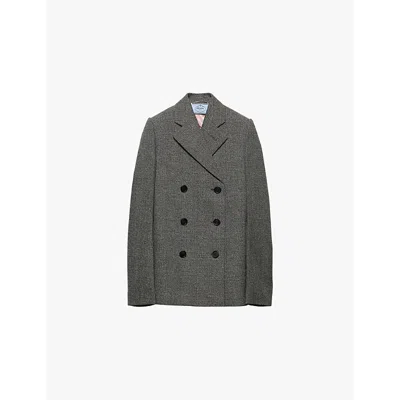 Prada Womens Grey Double-breasted Prince Of Wales Checked Cotton Jacket In Grey