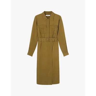 Lk Bennett Womens Gre-olive Newton Belted Crepe Utility Midi Dress In Gre-olive