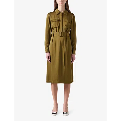Lk Bennett Womens Gre-olive Newton Belted Crepe Utility Midi Dress In Gre-olive