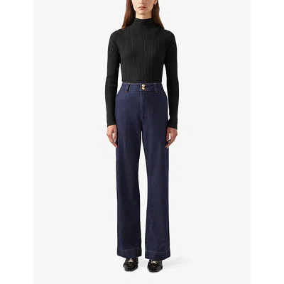 Lk Bennett Womens Bla-black West Cable-stitch Cotton And Wool-blend Jumper In Bla-black