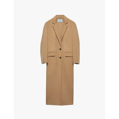 Prada Single-breasted Cashgora Coat In Brown
