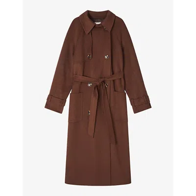 Shop Lk Bennett Womens Lawrence Double-breasted Wool-blend Trench Coat Bro-chocolate