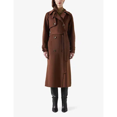 Shop Lk Bennett Womens Lawrence Double-breasted Wool-blend Trench Coat Bro-chocolate