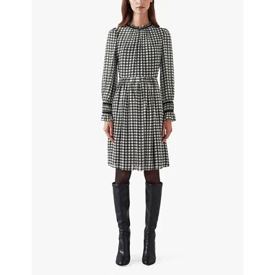 Lk Bennett Womens  Verity Gingham-pattern Woven Mini Dress In Mul-black/cream