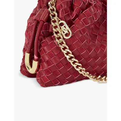 Dune Womens Burgundy Suede Primrose Small Woven-leather Shoulder Bag In Burgundy Suede