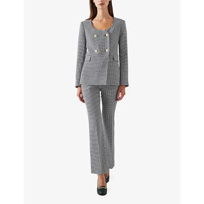 Lk Bennett Womens  Laurie Houndstooth-pattern Bootcut-leg Woven Trousers In Mul-black/cream