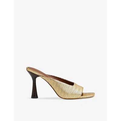 Reiss Womens Gold Justine Metallic Leather Heeled Mules In Gold