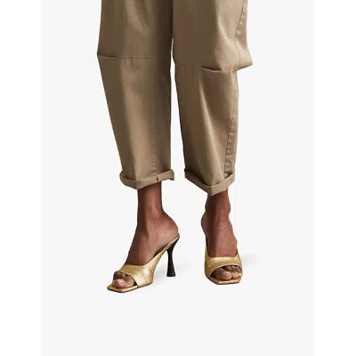 Reiss Womens Gold Justine Metallic Leather Heeled Mules In Gold