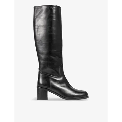 Lk Bennett Womens Bla-black Claude Round-toe Leather Heeled Knee-high Boots In Bla-black