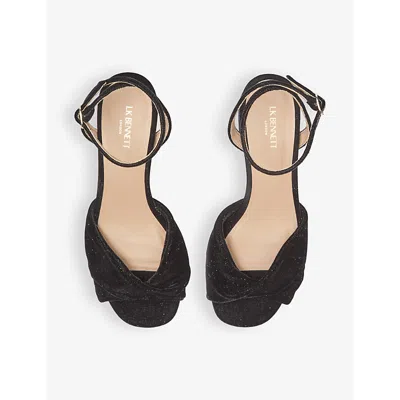 Lk Bennett Womens Bla-black Joelle Twist-front Velvet Heeled Sandals In Bla-black