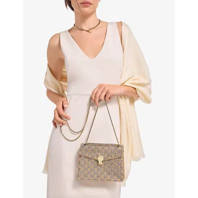 BVLGARI LIGHT GOLD SERPENTI FOREVER CRYSTAL-EMBELLISHED LEATHER TOP-HANDLE BAG 