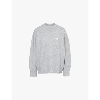 The Couture Club Womens Greymarl Relaxed-fit Embroidered-branding Knit Jumper In Greymarl