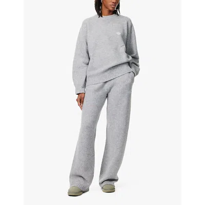 The Couture Club Womens Greymarl Relaxed-fit Embroidered-branding Knit Jumper In Greymarl