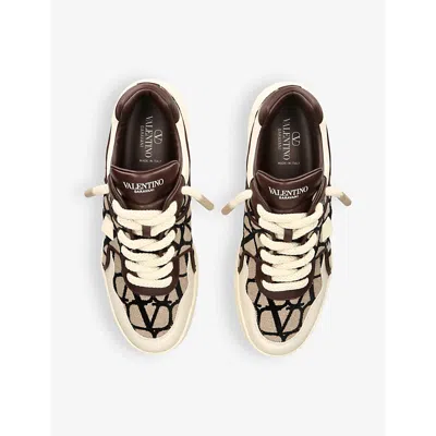 Valentino Garavani One Stud Xl Low-top Trainer In Nappa Leather And Toile Iconographe Fabric In Beige
