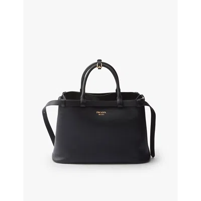 Prada Womens Black Buckle Medium Leather Tote Bag In Black