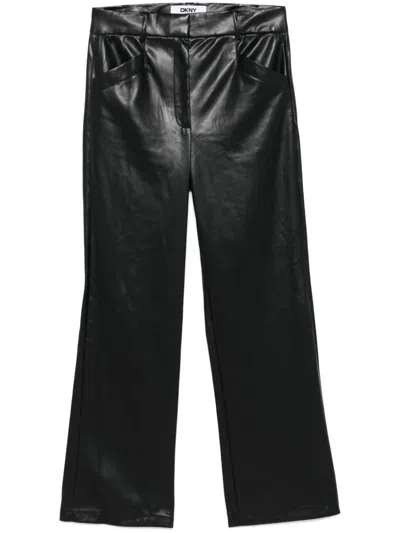 Dkny Seam Detail Wide Leg Faux Leather Pants In Black