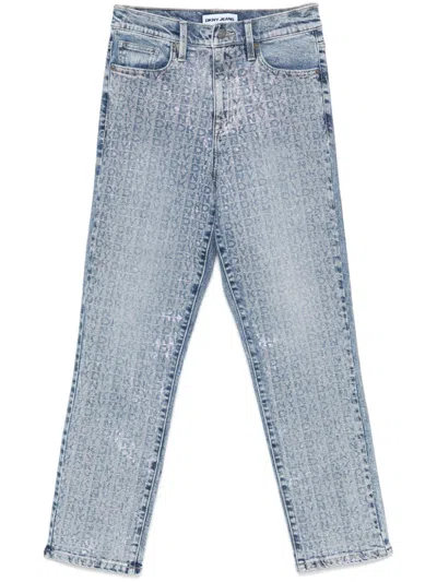 Shop Dkny Logo-rhinestone Jeans In Blue