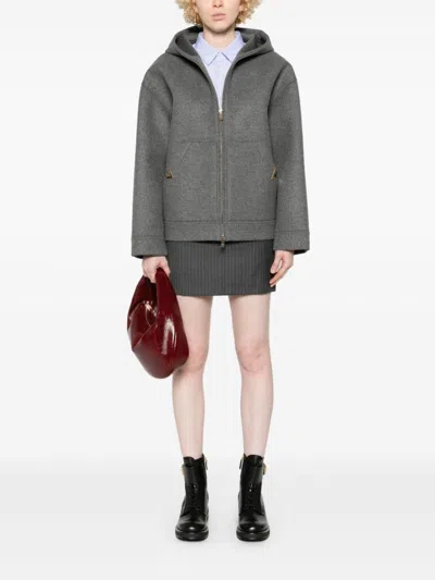 Valentino Virgin Wool Heavy Hood With Zip Closure In Grey
