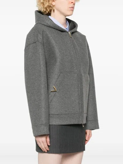 Valentino Virgin Wool Heavy Hood With Zip Closure In Grey