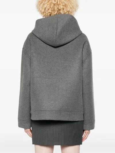 Valentino Virgin Wool Heavy Hood With Zip Closure In Grey