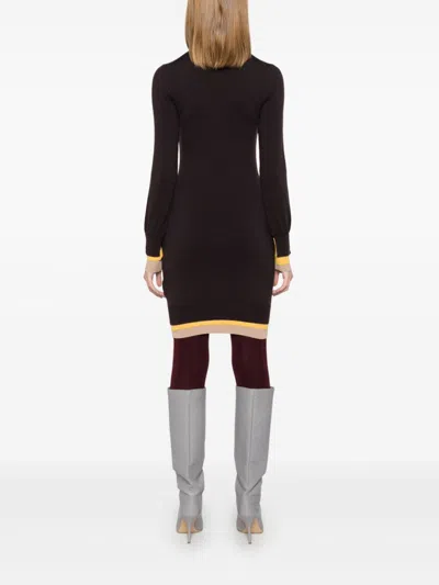 Fendi Mini Wool Dress With Contrasting Details In Burgundy