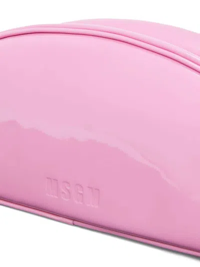 Msgm Logo-debossed Leather Tote Bag In Pink