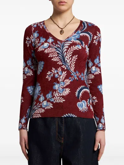 Etro Floral-print Knitted Top In Red