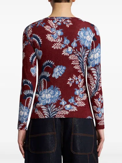 Shop Etro Floral-print Knitted Top In Red