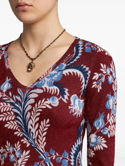 Etro Floral-print Knitted Top In Red