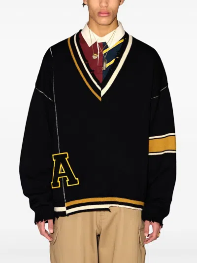 Ambush Black Destroyed Rib Knit Sweater In Black