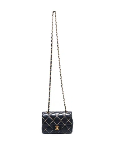 Pre-owned Chanel 2003-2004 Mini Wild Stitch Shoulder Bag In Black