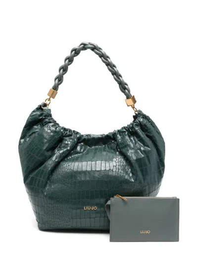 Shop Liu •jo Crocodile-effect Shoulder Bag In Green