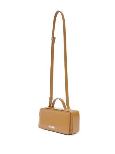 Msgm Logo-print Leather Tote Bag In Brown