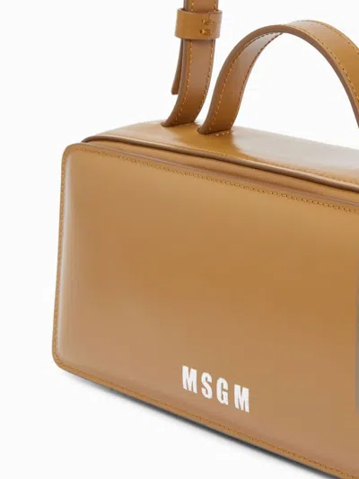 Msgm Logo-print Leather Tote Bag In Brown