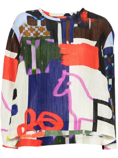 Henrik Vibskov Keyhole Silk Blouse In Playground Collage In Blue
