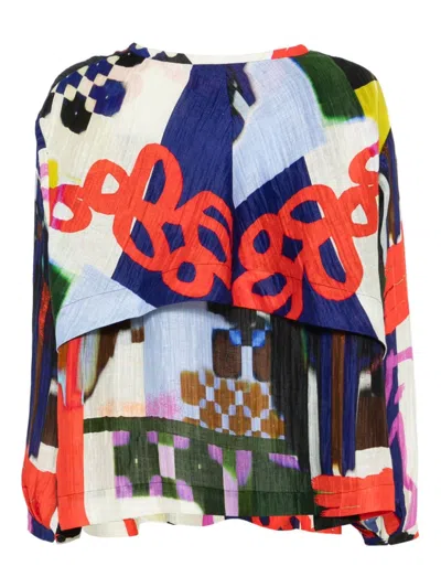 Henrik Vibskov Keyhole Silk Blouse In Playground Collage In Blue