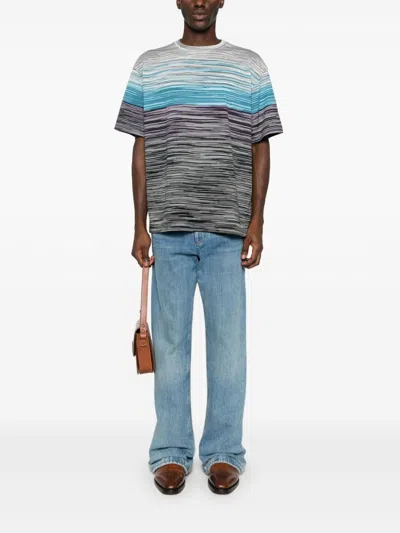 Missoni Gradient-effect Striped Cotton T-shirt In Blue