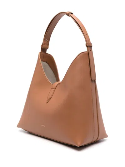 Shop Furla Logo-plaque Tote Bag In Brown