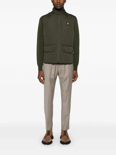 Belstaff Quilted Diamond Recycled Front Pockets Jacket In Green