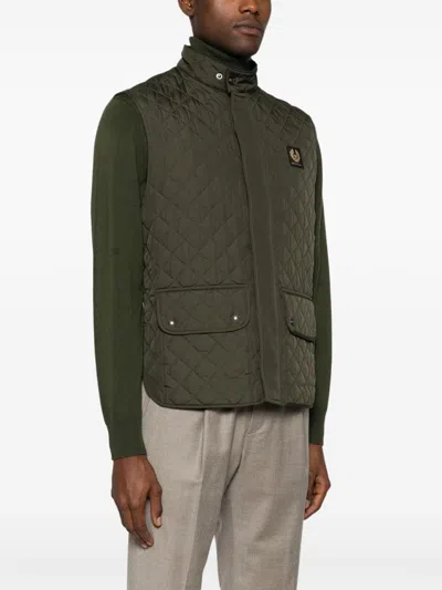 Belstaff Quilted Diamond Recycled Front Pockets Jacket In Green