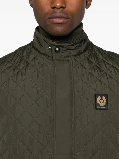 Belstaff Quilted Diamond Recycled Front Pockets Jacket In Green
